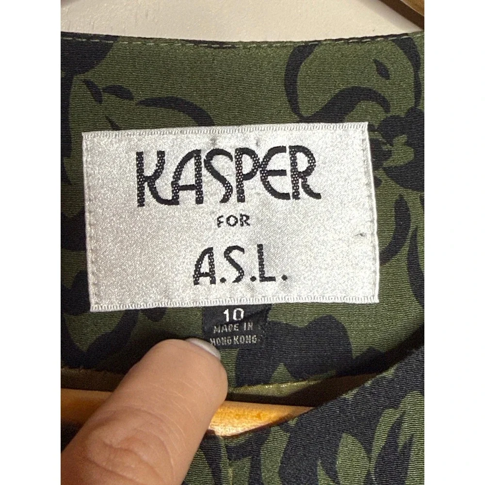 Kasper ASL Vintage Olive Floral‎ Skirt Suit Set Size 10 Cottagecore